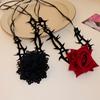 Gothic Thorny Red Rose Choker Necklace Retro Flower Adjustable Rope Collar Necklace For Halloween Cosplay Party Accessories