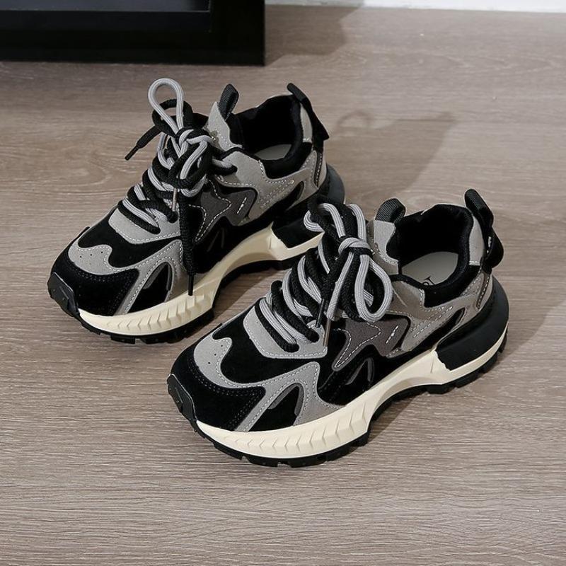 Korean version contrasting color platform pair of shoelaces sports shoes women's new round head running shoes women's fashion casual shoes