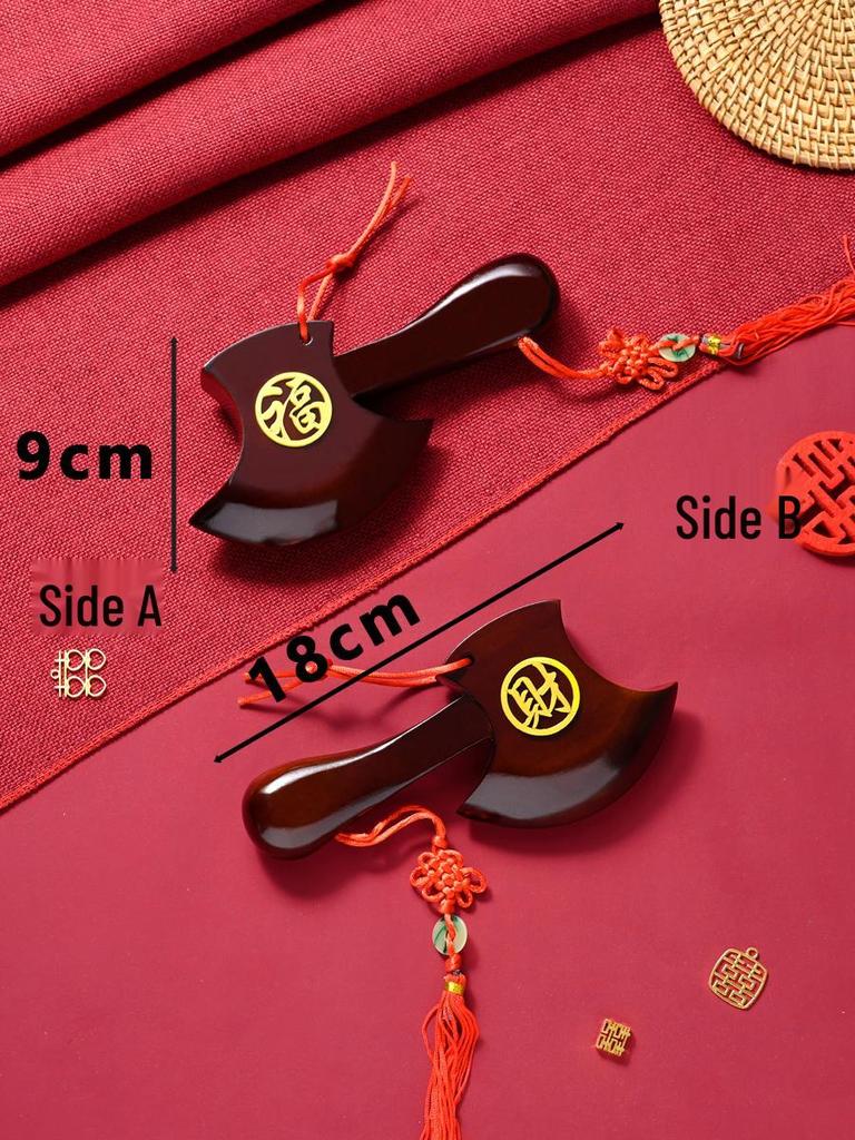 Red Peach Wood Axe Pendant: Wedding, Fortune, and Housewarming Blessings