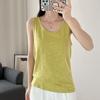 Bamboo Cotton Women's U-Neck Tank Top: 2024 Loose-Fit, Underarm Coverage, Pure Cotton Summer Wear