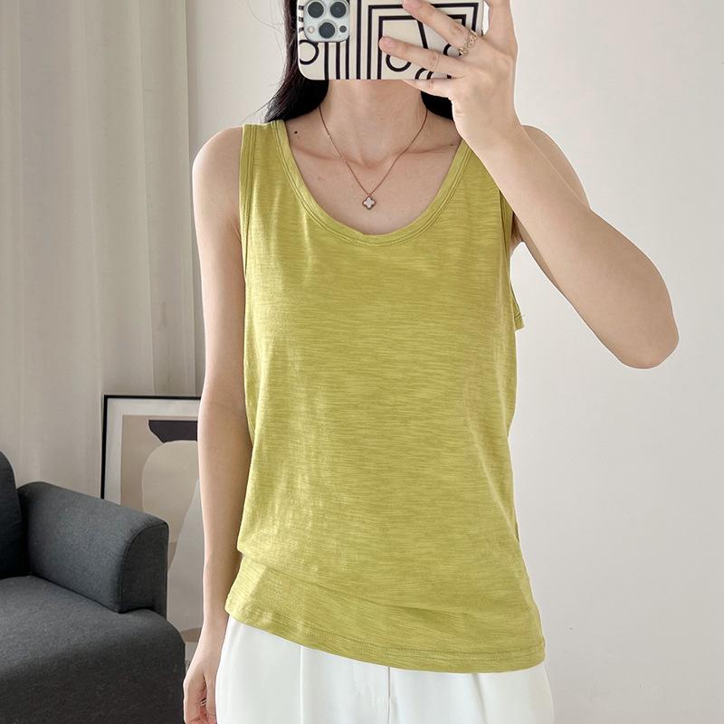 Bamboo Cotton Women's U-Neck Tank Top: 2024 Loose-Fit, Underarm Coverage, Pure Cotton Summer Wear