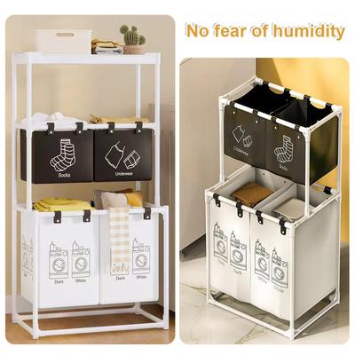 Laundry Sorter Basket Laundry Storage Hamper 2/3 Layer Dirty Clothes Hamper Waterproof Clothing Storage Rack for Laundry Room