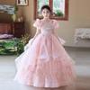 Pink Mori Style Luxury Tulle Princess Dress for Children's Birthday & Piano Performance
