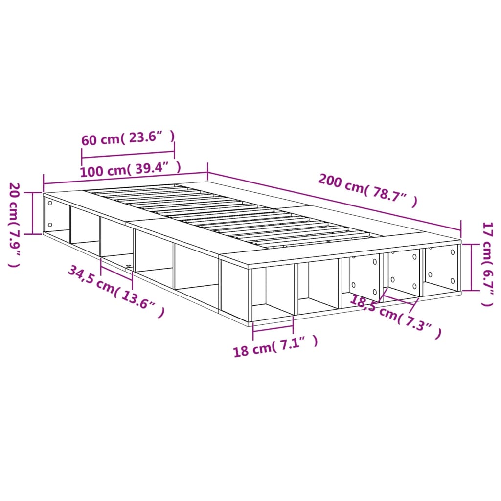 Bed Frame In Sonoma Oak Finish 100 X 200 Cm Engineered Wood