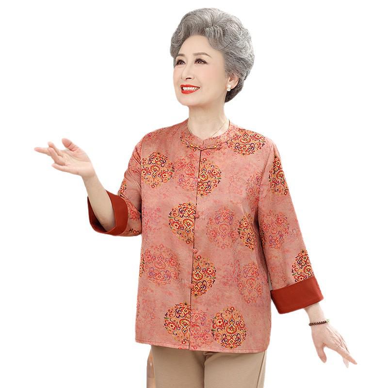 Elegant Chinese-Inspired Jacquard Frog Button Shirt for Middle-Aged Women