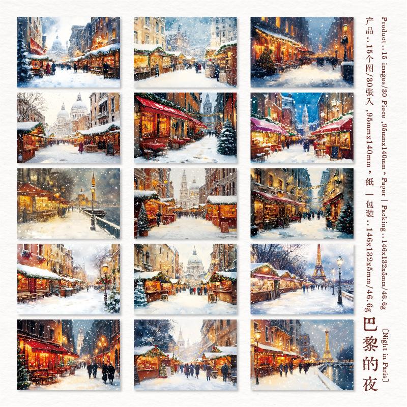 30-Sheet Winter Street Scene Themed Craft Paper, Perfect for Creative Decoration, Journaling & DIY Scene Collage