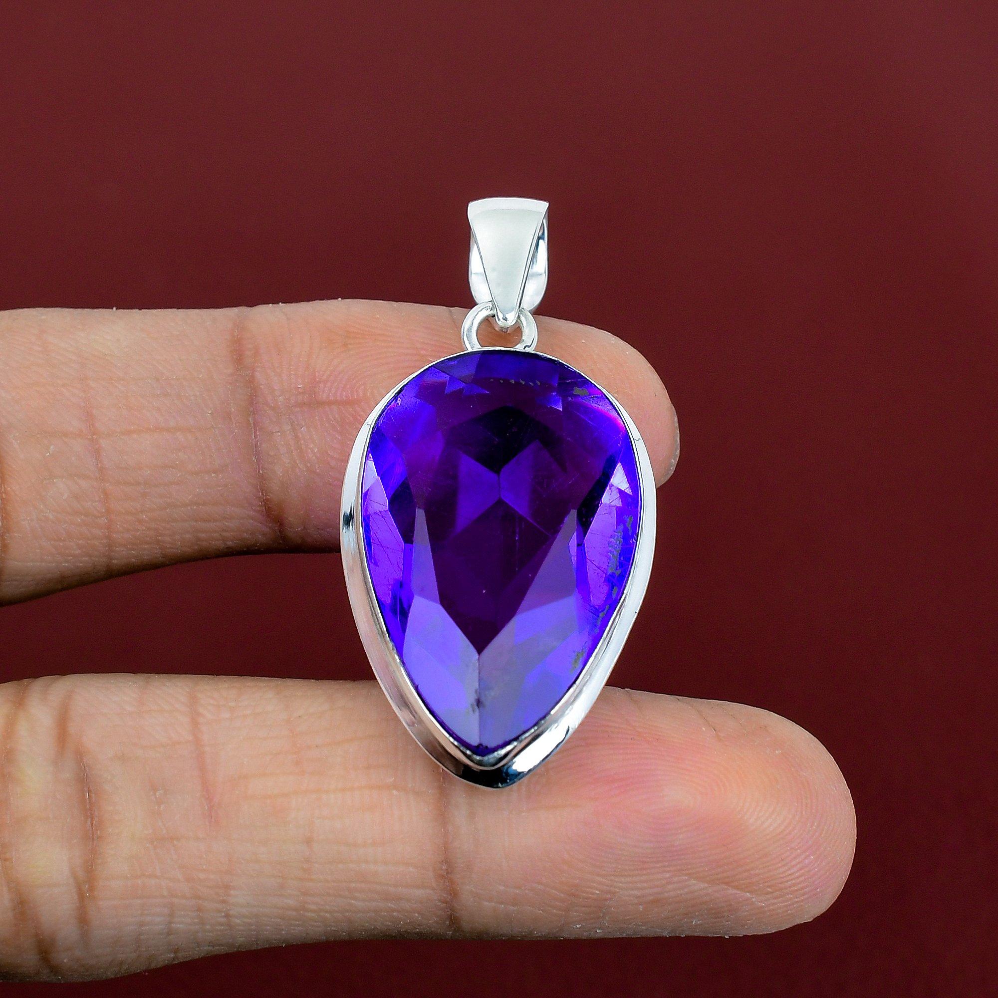 Faceted african amethyst pendant 925 sterling silver pendant very pretty gemstone pendant dainty jewelry handmade pendant gifts for mother