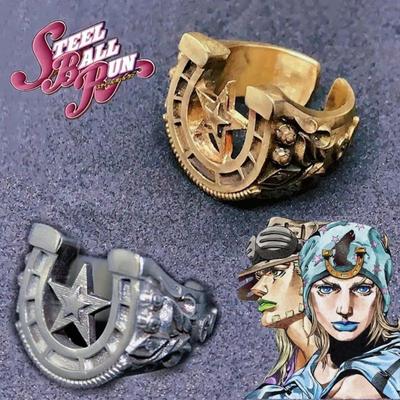 Anime JoJo's Bizarre Adventure STEEL BALL RUN Johnny Joestar Cosplay Ring Joe Kid JOJO Unisex Hufeisen verstellbarer Ring Schmuck