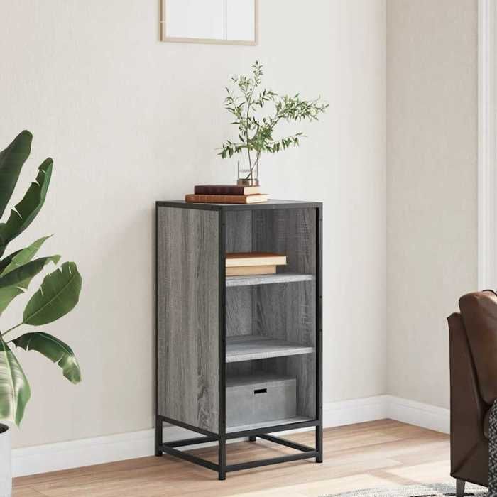 VidaXL Buffet sonoma gris 35,5x35x76 cm bois d'ingénierie et métal, armoire de rangement, meuble d'entrée, meuble d'appoint 848952