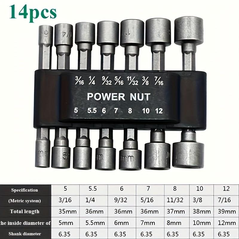 A Set of 14 Steel Hex Shank Sleeve Combination, Electric Nut Wrench Drill Bit Tool, Hex Wrench Screwdriver Set, No Assembly Required, Black