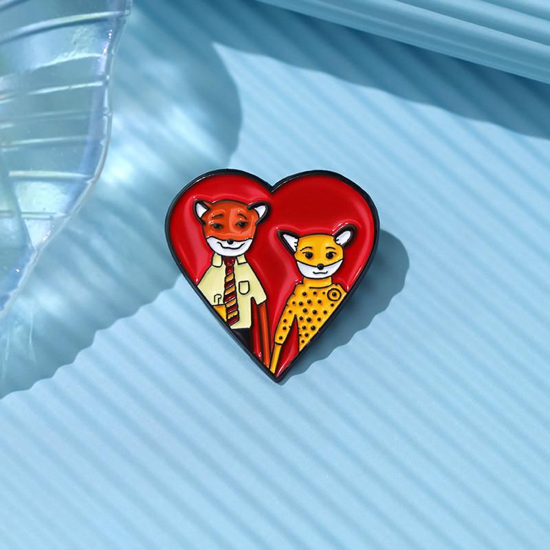 Whimsical Fox Heart Badge Colorful Cartoon Geometric Brooch Fun Cute Accessory For Couples And Friends