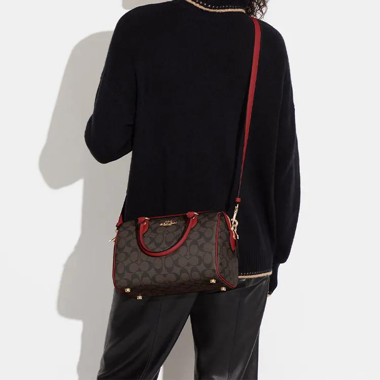 COACH Rowan Coated Canvas Leather Handbag , Shoulder Bag , Crossbody Bag Medium Women's Brown Red (Unisex) Handbags CH280 IMRVQ