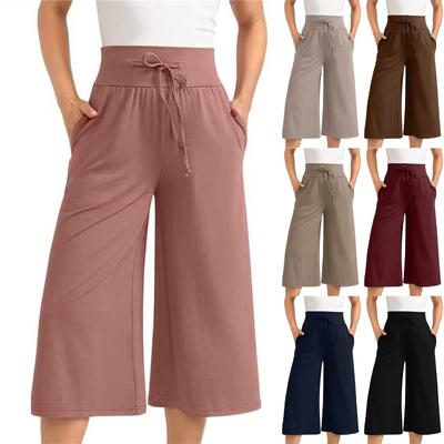 Women's Solid Color Loose And Comfortable Elastic Waist Tie Pants