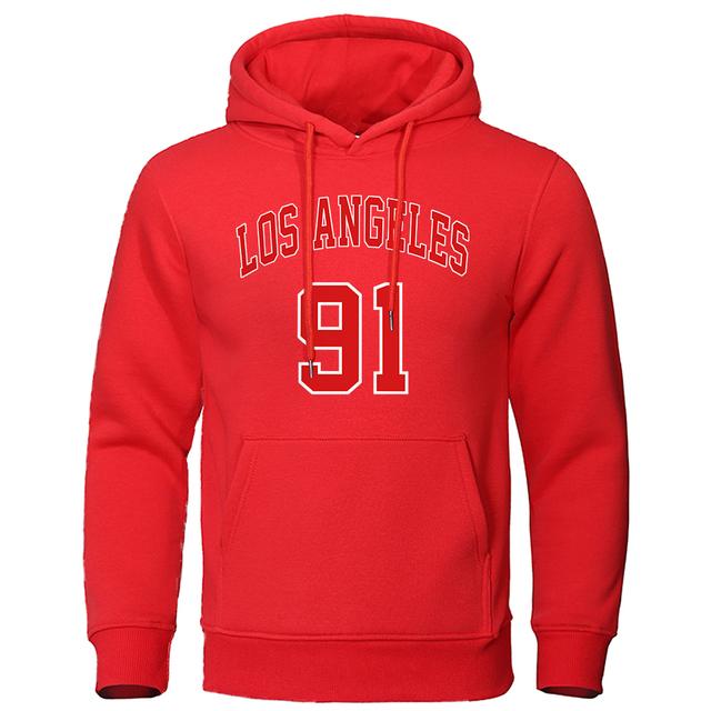 Los Angeles 91 Team Uniform Print Hoodies Man Oversize Autumn Winter Fleece Hoody Streetwear Hip Hop  Pullover  Tracksuit  Men