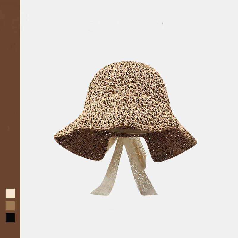 Lace Bow Straw Hat Women's Sun Hat Summer Foldable Big Brim Sun Hat Seaside Vacation Beach Sun Hat