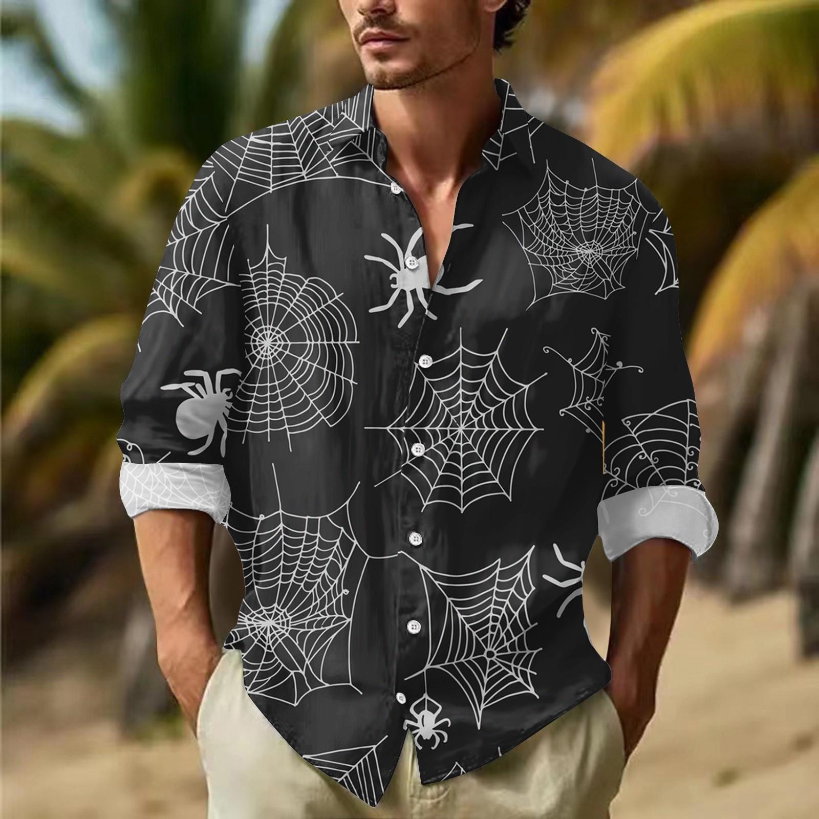 

Мужские рубашки с длинными рукавами и пуговицами на Хэллоуин, мужские повседневные модные рубашки с длинными рукавами XXXL серый