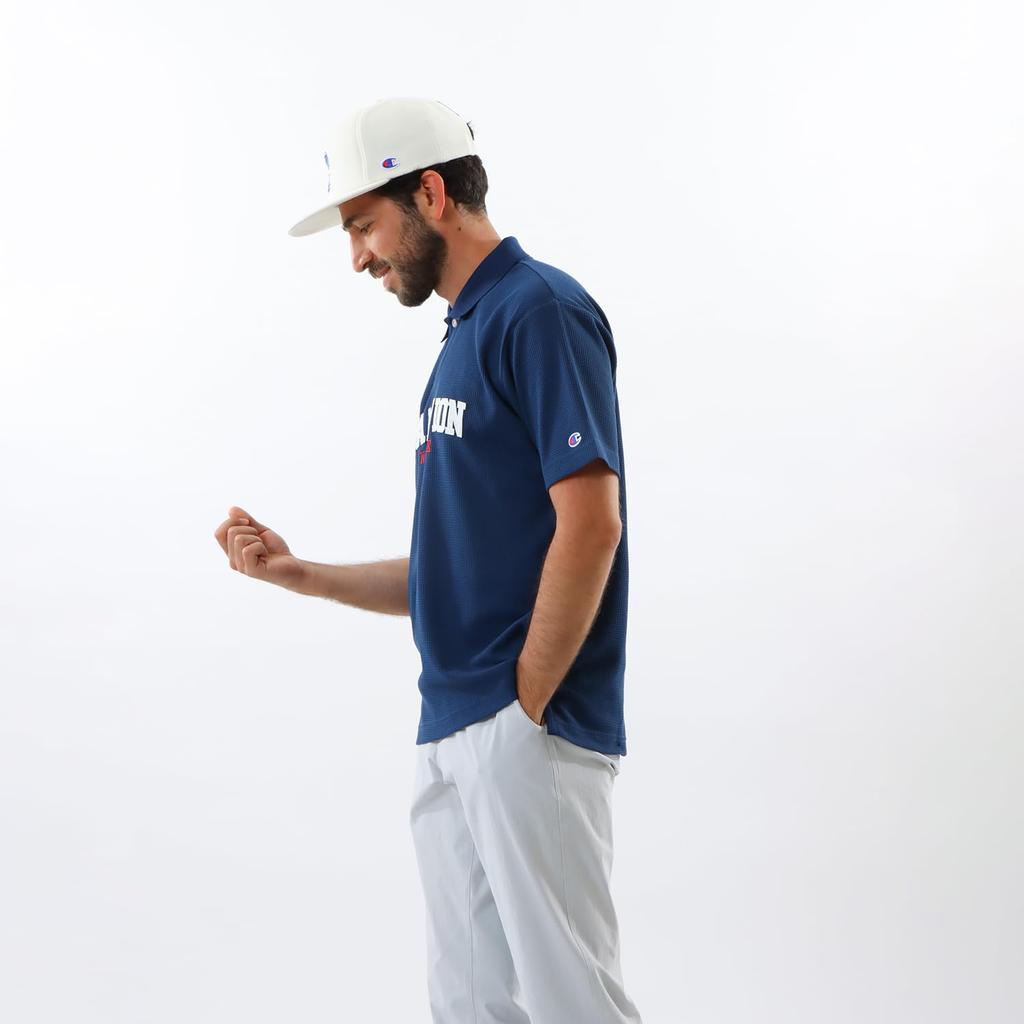 Champion Short Sleeve Antibacterial and Odor Resistant Polo Shirt with UV and Heat Shielding Graphic Logo Navy Men's Quick-Drying, Protection, Print,
