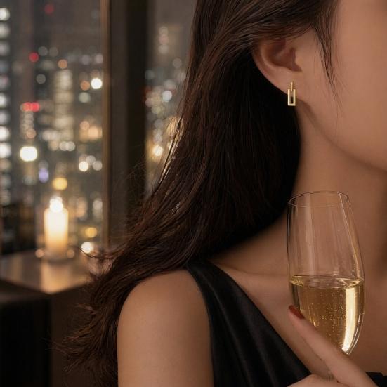 1 Pair Gold Plated Stud Earrings for Women, Minimalist Geometric Earrings, Small Rectangular Earring Jewelry