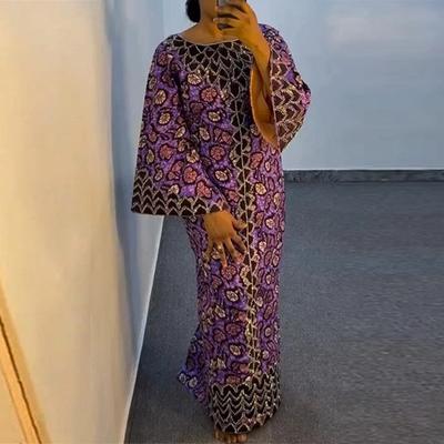 Women Plus Size Round Neck Flared Long Sleeve Printed Dresses