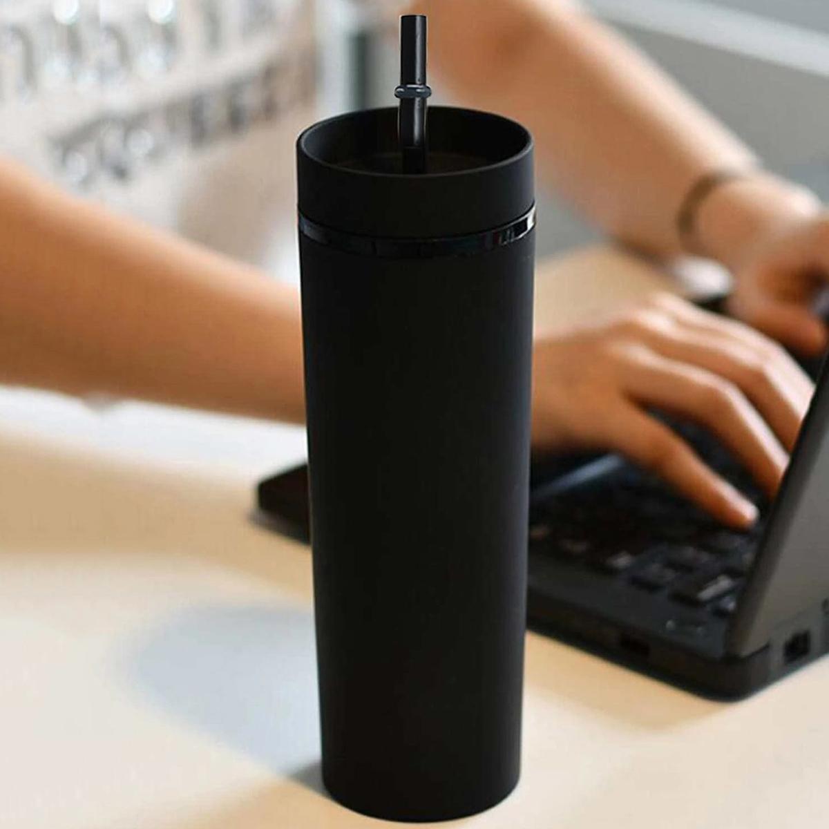 

1pc-Double layered plastic cup with high aesthetic value and large capacity, straight tube cold drink, portable cup, straw cup 480 ml чёрный