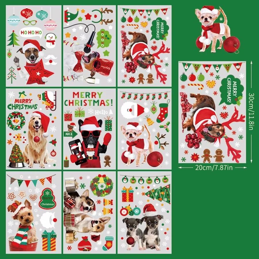 1 Set Santa Claus Elk Shop Hotel Christmas Window Double Sided Glass Sticker, Christmas, Halloween, Thanksgiving Day Gift Gift