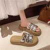 Stepping on shit feeling thick-soled cool slippers women's summer wear 2025 new Internet celebrity casual non-slip beach one-word sandals