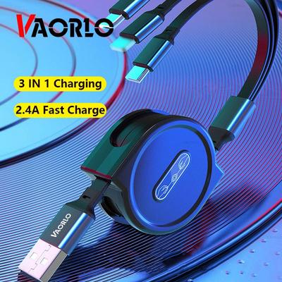 VAORLO 3-in-1 USB-oplaadkabel voor iPhone 11 Micro USB Type C Kabel Intrekbare Draagbare Oplaadkabel Voor iPhone X 8 Samsung S9
