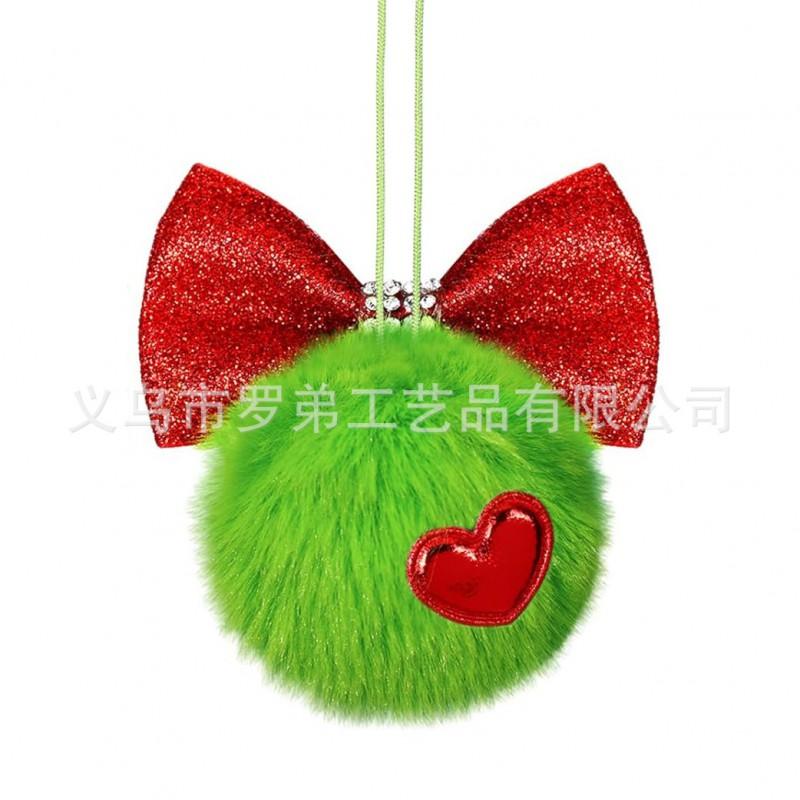 Handmade Green Pom Christmas Tree Ornament With Bowknot Decor Holiday Party Gift