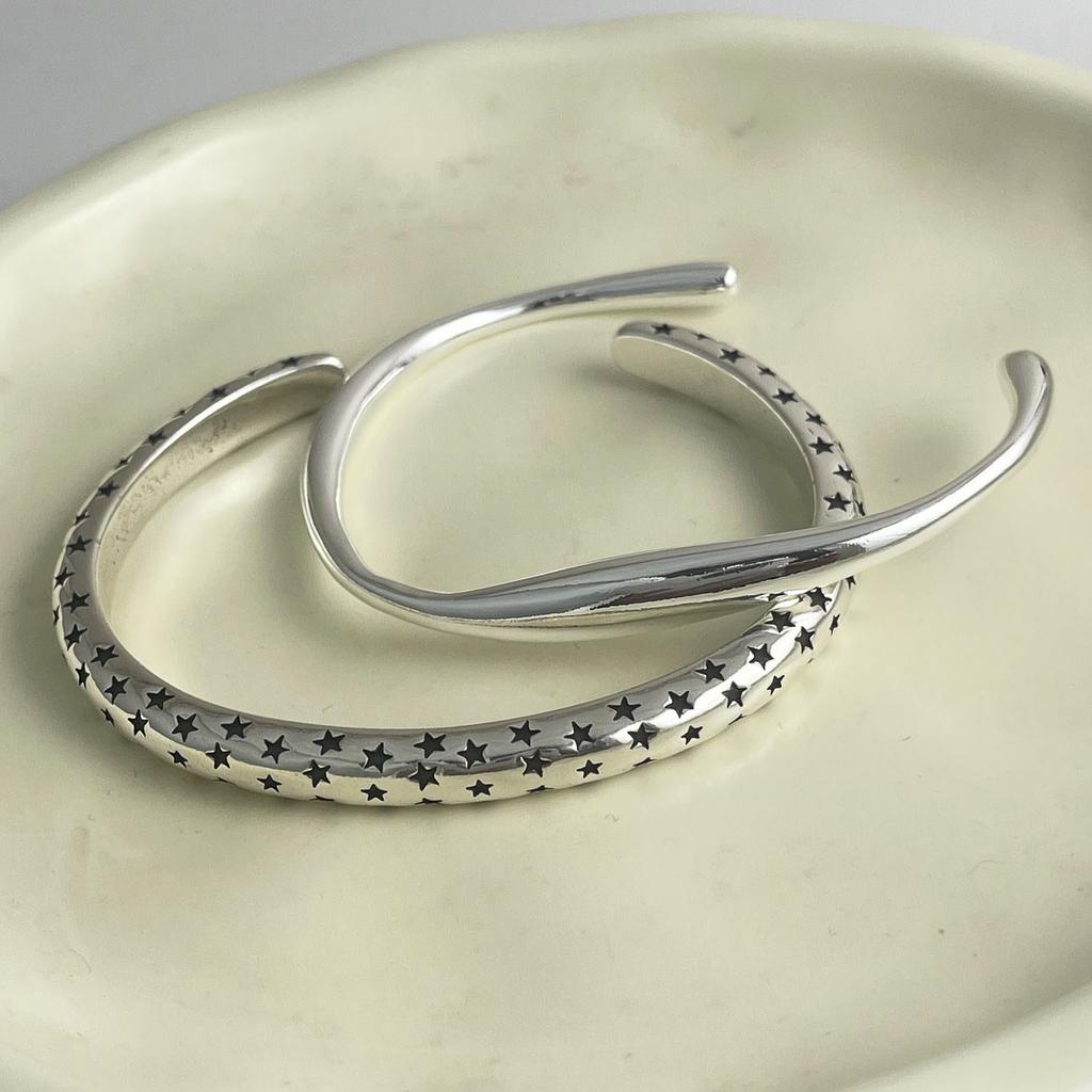 Xiaomi 100% Solid 925 Sterling Silver Retro Bracelet for Women Men Vintage Handmade Vintage Star Smooth Bracelet Birthday Gift