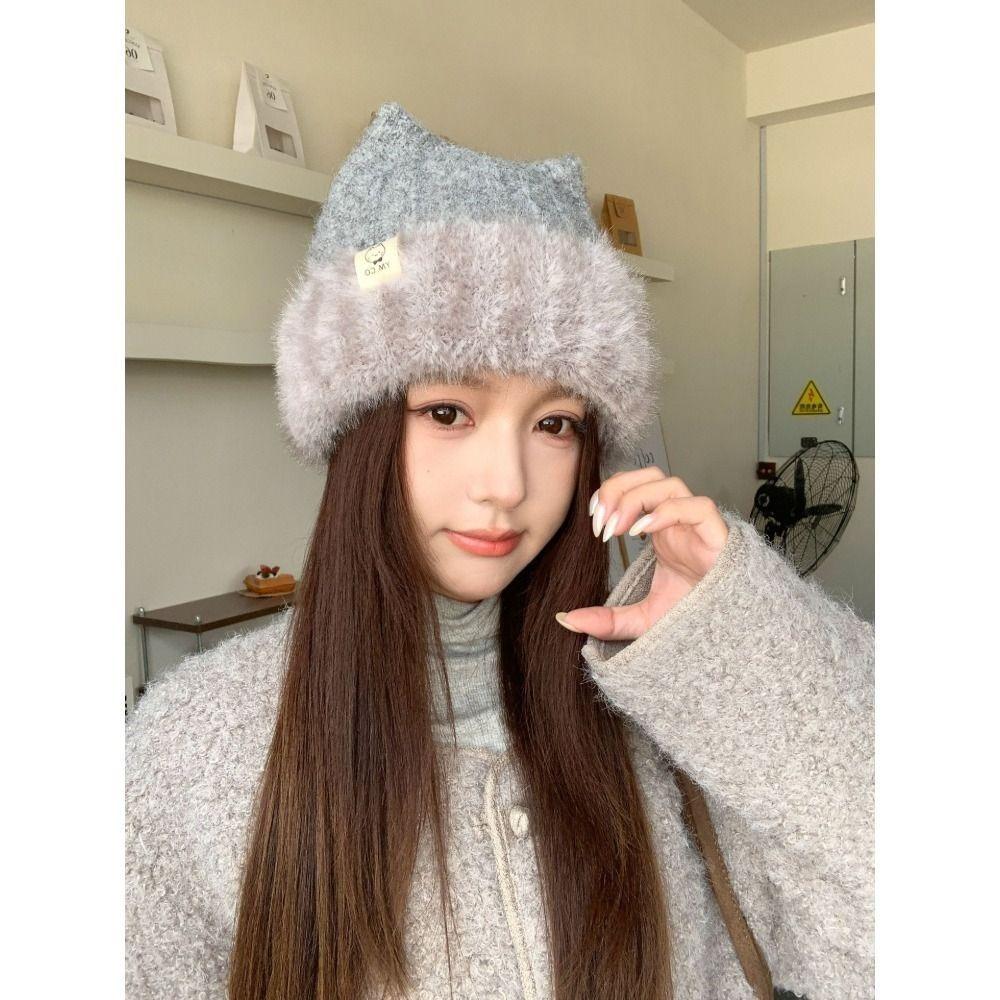 Warm Knitted Beanie Hat Fleece Lined Winter Thermal Hat Cozy Ear Protection Hat  For Women