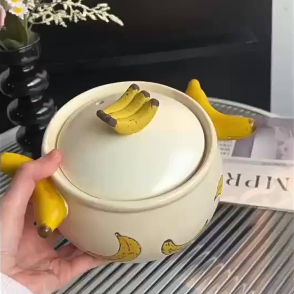 DearDali Banana Ceramic Pot,Whimsical Banana Design,Double Handle, High Temperature Oven Safe, Ideal for Cooking, Steaming, and Boiling