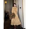 French retro fungus edge floral dress women's spring and autumn new Korean version temperament thin age-reducing dress