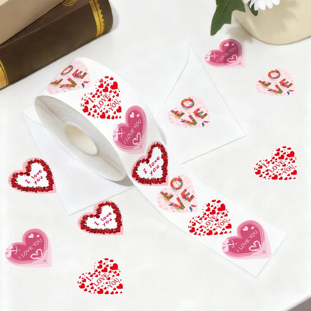 500 Pcs/roll Valentine's Day Heart-shaped Stickers Waterproof Self-Adhesive Seal Labels Heart-shaped Labels Heart Stickers