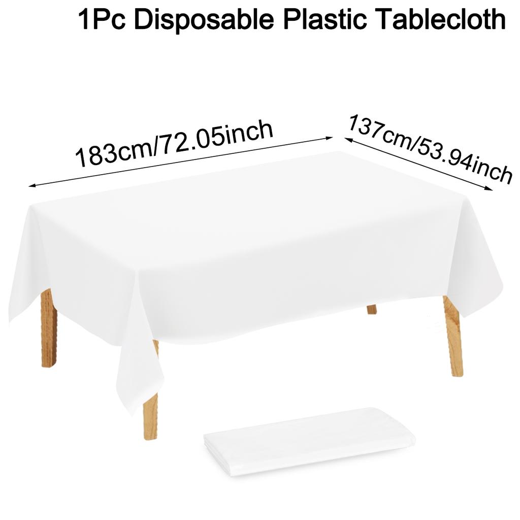 183 137cm durchgefärbt Weiß Tischdecke Einweg-Plastik-Tischabdeckungen für Geburtstagsfeier Hochzeitsdekoration Esstisch-Dekoration zu Hause