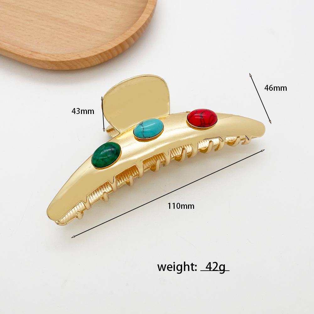 2026 Elegant High-Quality Hairpin Claw Clip: Retro Shark Style with Natural Stones, Double Clip for Women