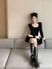 Square Neck Long Sleeve Knit Top for Plus Size Women - Early Spring Irregular Ruffle Chic Shirt