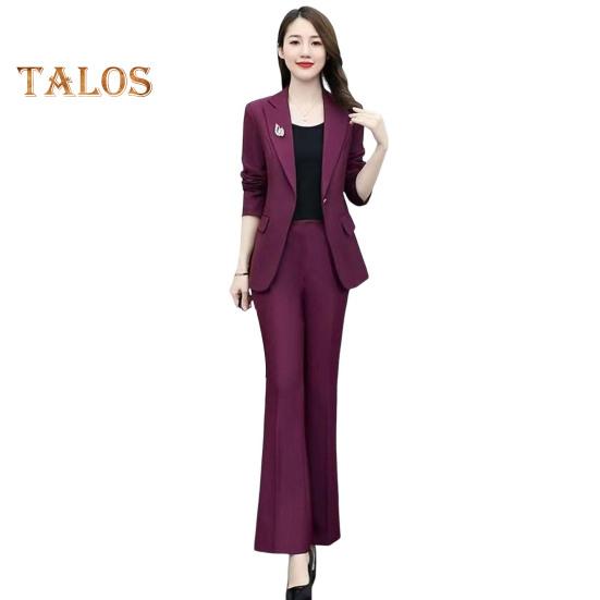 

Женский комплект из 2 предметов: пальто и брюки, отложной воротник, длинные рукава, пиджак, облегающий крой, однотонные расклешенные брюки, повседневная одежда для поездок на работу и в офис 3XL фиолетовый