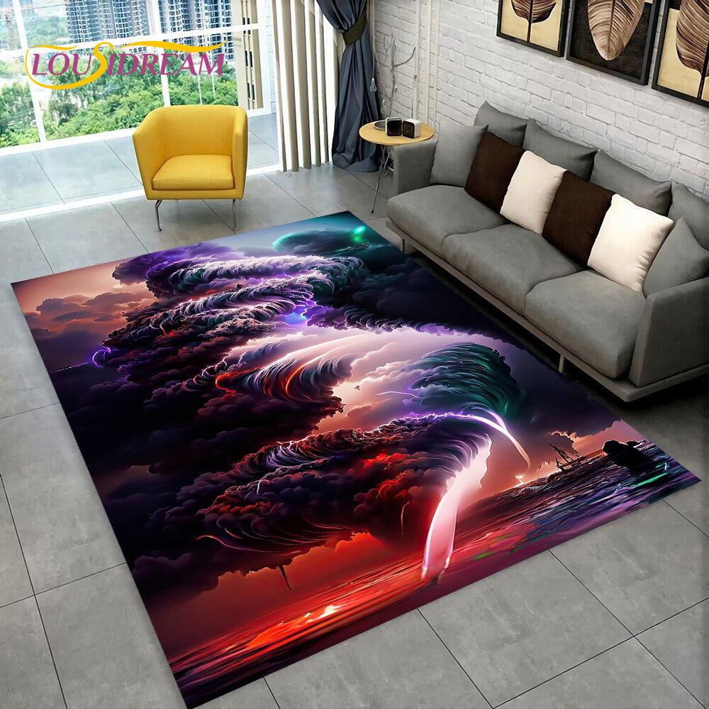 3D Natural ,Tornado, Cloud Twister Area Rug Large,Carpet Rug for Living Room Bedroom Sofa Doormat Decoration, Non-slip Floor Mat