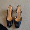 Women's Leather Coarse Heel Sandals Commuting Single Shoes