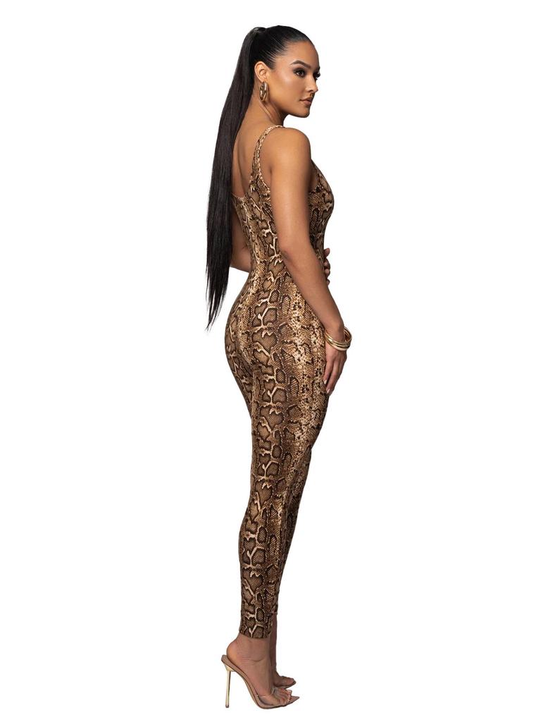 Salopetă Weimeizi pentru femei cu imprimeu și decolteu în U - Modă de club de noapte europeană/americană, În stoc