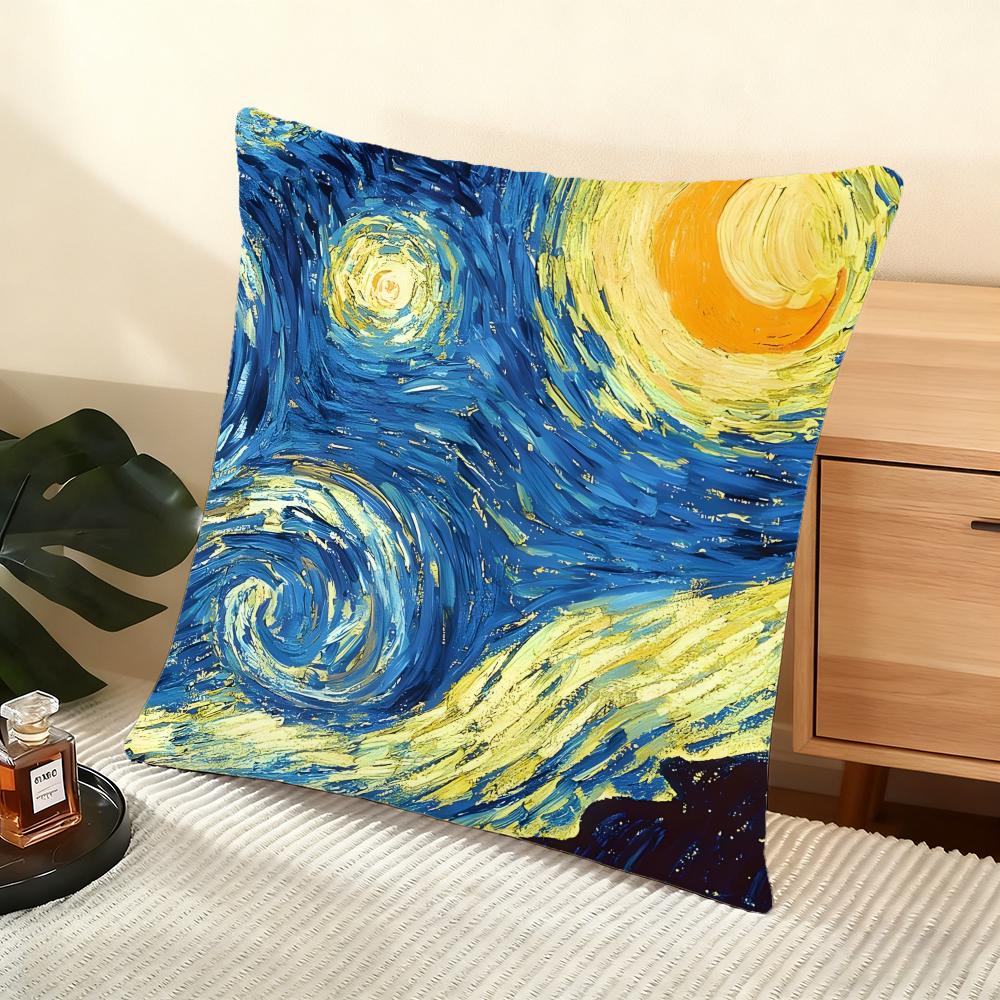 Poszewka na poduszkę Jedwabista Krótka Pluszowa Domowa Poszewka na Poduszkę Sofy - Niewidoczny Zamek Dekoracja Domu Dzieła Van Gogha