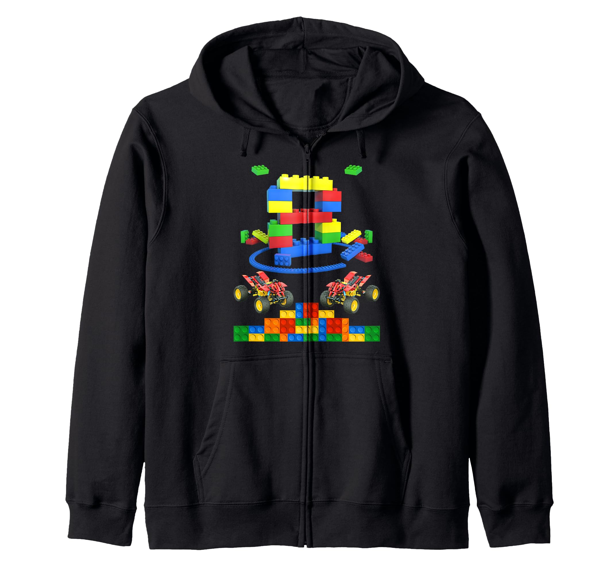 

8 Year Old Builder Boy Girl Gift Building Blocks Birthday Zip Hoodie чорний