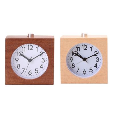 Simple Beech Wood Clock Night Light Timer Reminder Square Wooden Alarm Clock Home Decor for Classroom Office Library