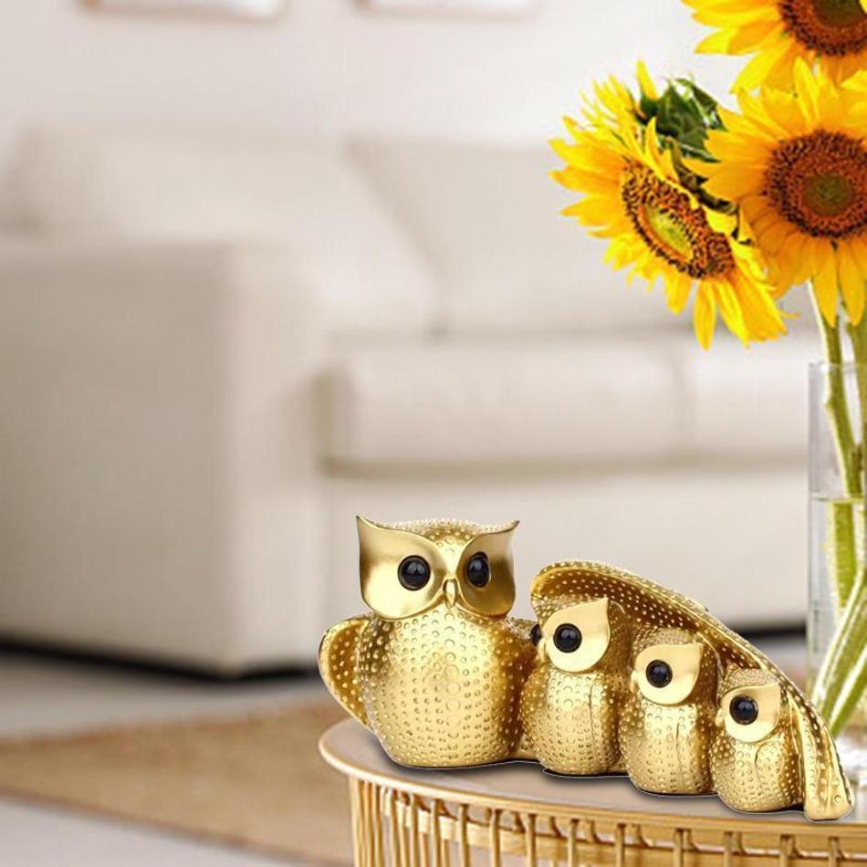 3D Birds Figurine Desktop TV Stand Cabinet Creative Design Animals Statuary Decoration Family Of Four Owl Statue Home Decorative