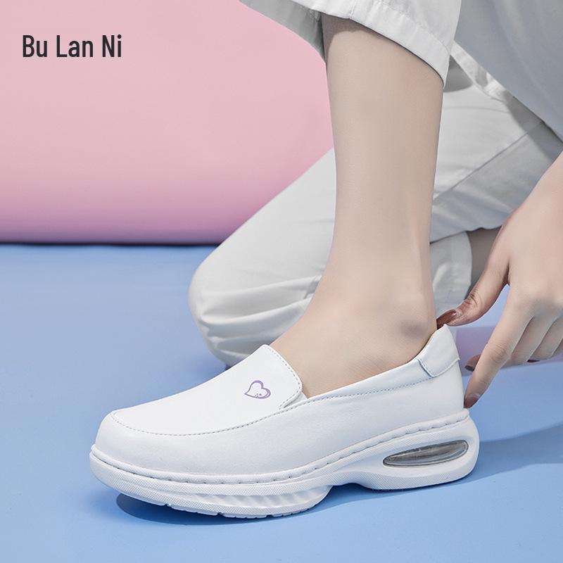 Bu Lan Ni Women's Genuine Leather Nurse Shoes – Breathable, Soft Sole, Non-Slip, Air Cushion, Comfortable for Medical Staff, Same Style as Hospital