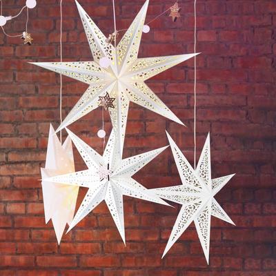 White Hollow Paper Star Lampshade - Christmas, Wedding, and Party Decoration.