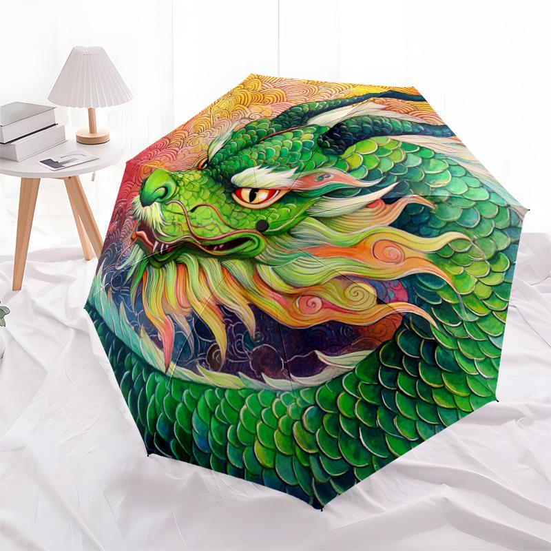 1 PC Automatic Folding Umbrella - Fantasy Dragon Pattern, Portable & Foldable Design with 8 Ribs, Christmas Birthday Gifts