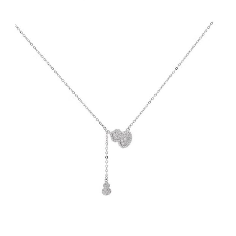 925 Silver Gourd Tassel Pendant Necklace Women Fashion Rhinestone Chain Autumn Winter