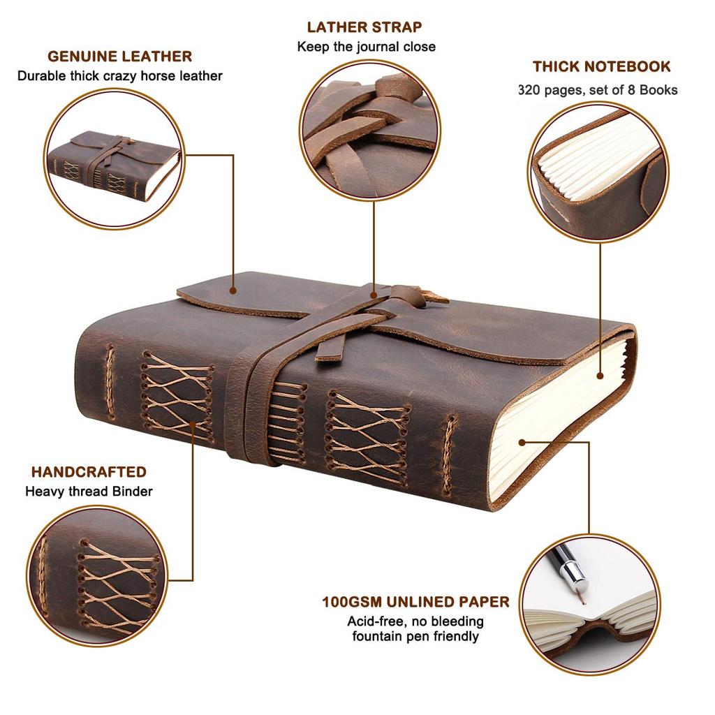 CEETOL Genuine Leather Travel Handmade with Premium Leather Cover L Notebook, Planner, Planner, Organizer, (Brown, (17.8132.5cm))