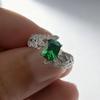 Leaf Style Emerald Open Ring Women'S Swing Arm Cross Leaf Design Green Zircon Ring Jewelry